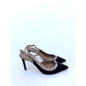 Valentino Garavani Rockstud Slingback Low Kitten Heels Black Nude 39 US 9